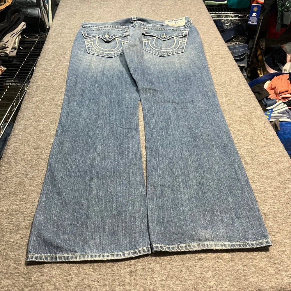 True Religion Section Straight Jeans Mens 38x34 Rope Stitch Baggy Wide Leg Blue